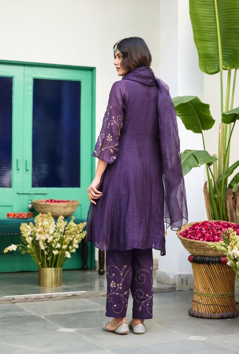 Purple Zari &amp; Dabka Work Urvi Kurta Set