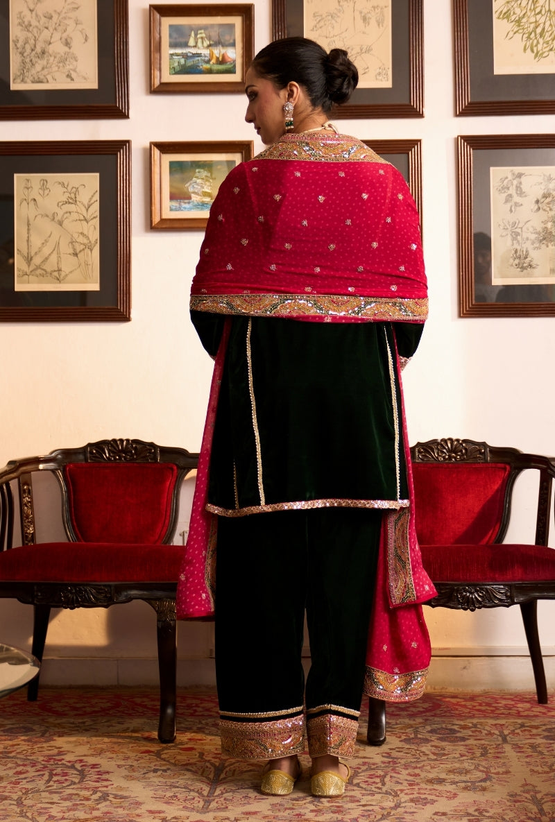 Bottle Green Short Kalidaar Dilbar Farshi Salwar Set