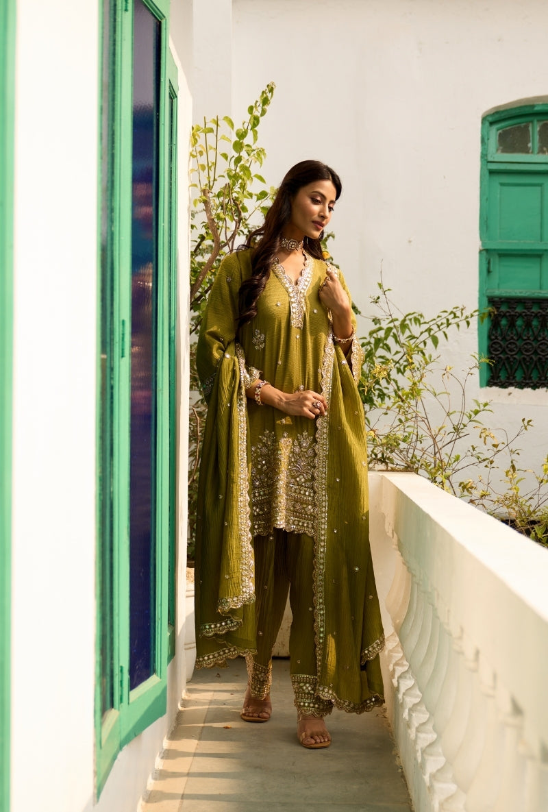 Green Embroidered A-Line Nadira Farshi Salwar Set