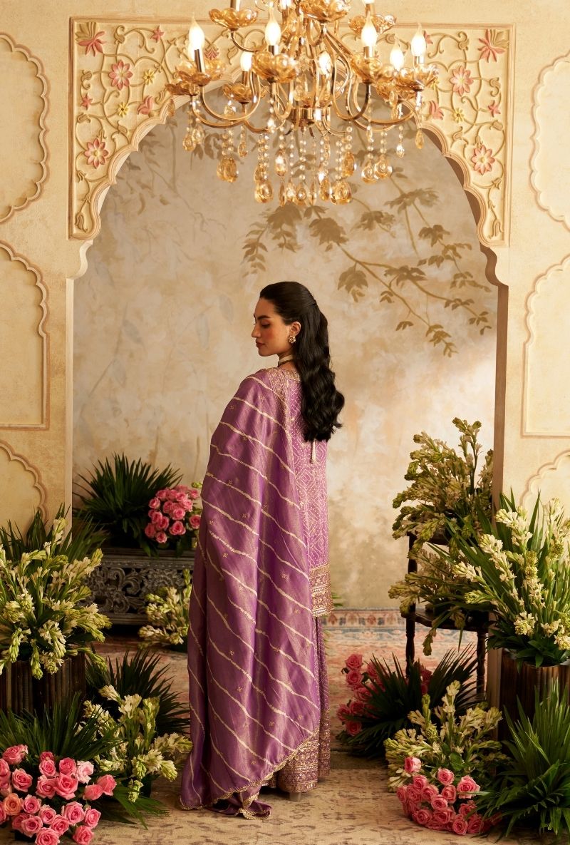 Purple Bandhini Rumi Gharara Set
