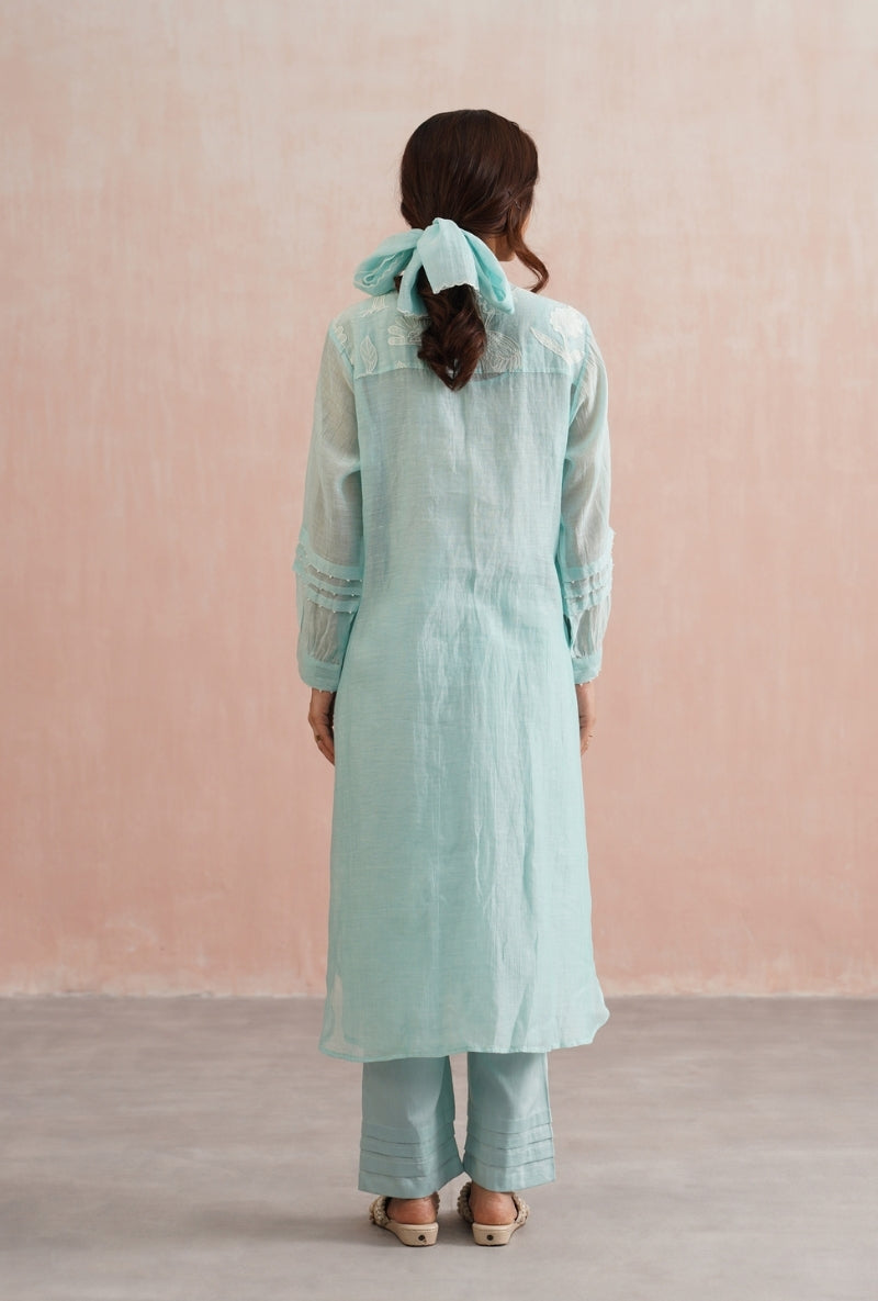 Pale Blue Applique And Pearl Embroidered Prisha Kurta Set
