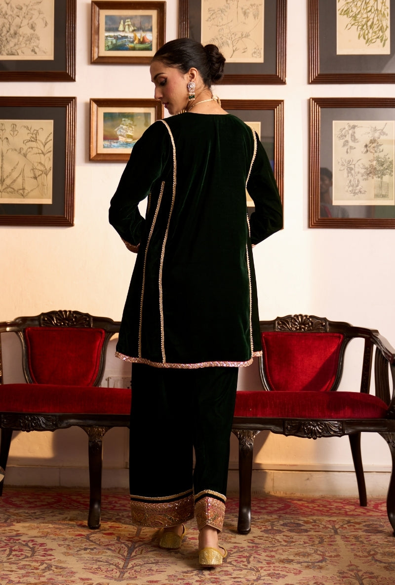 Bottle Green Short Kalidaar Dilbar Farshi Salwar Set