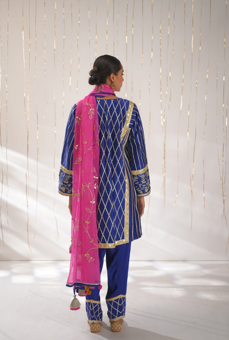 Ink Blue Gota Lace Patti Short Mehreen Kurta Set