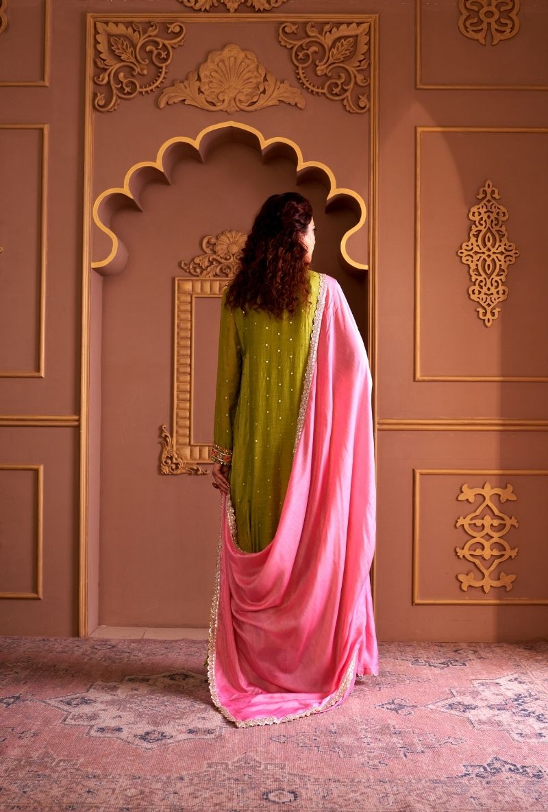 Green Rectangle Gota Yoke Rasia Kurta Set
