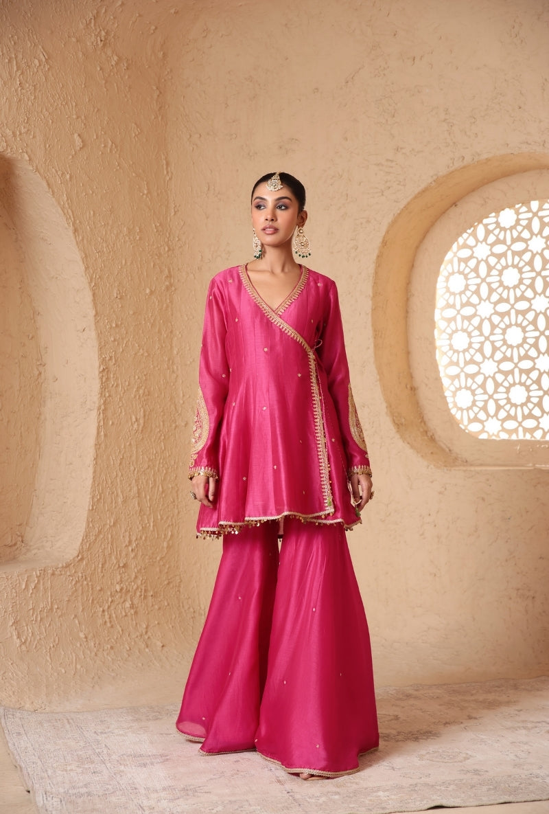 Pink Angrakha Nihira Sharara Set