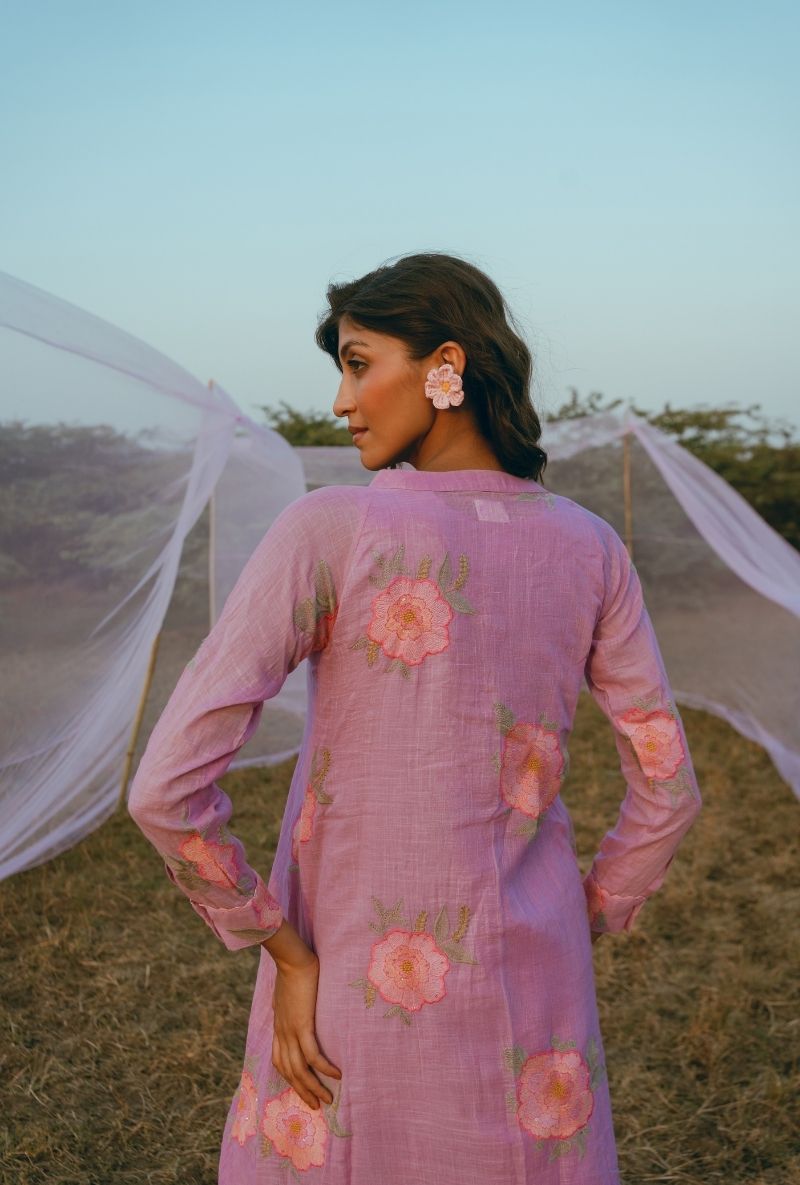 Lilac Floral Motifs Barfi Kurta Set