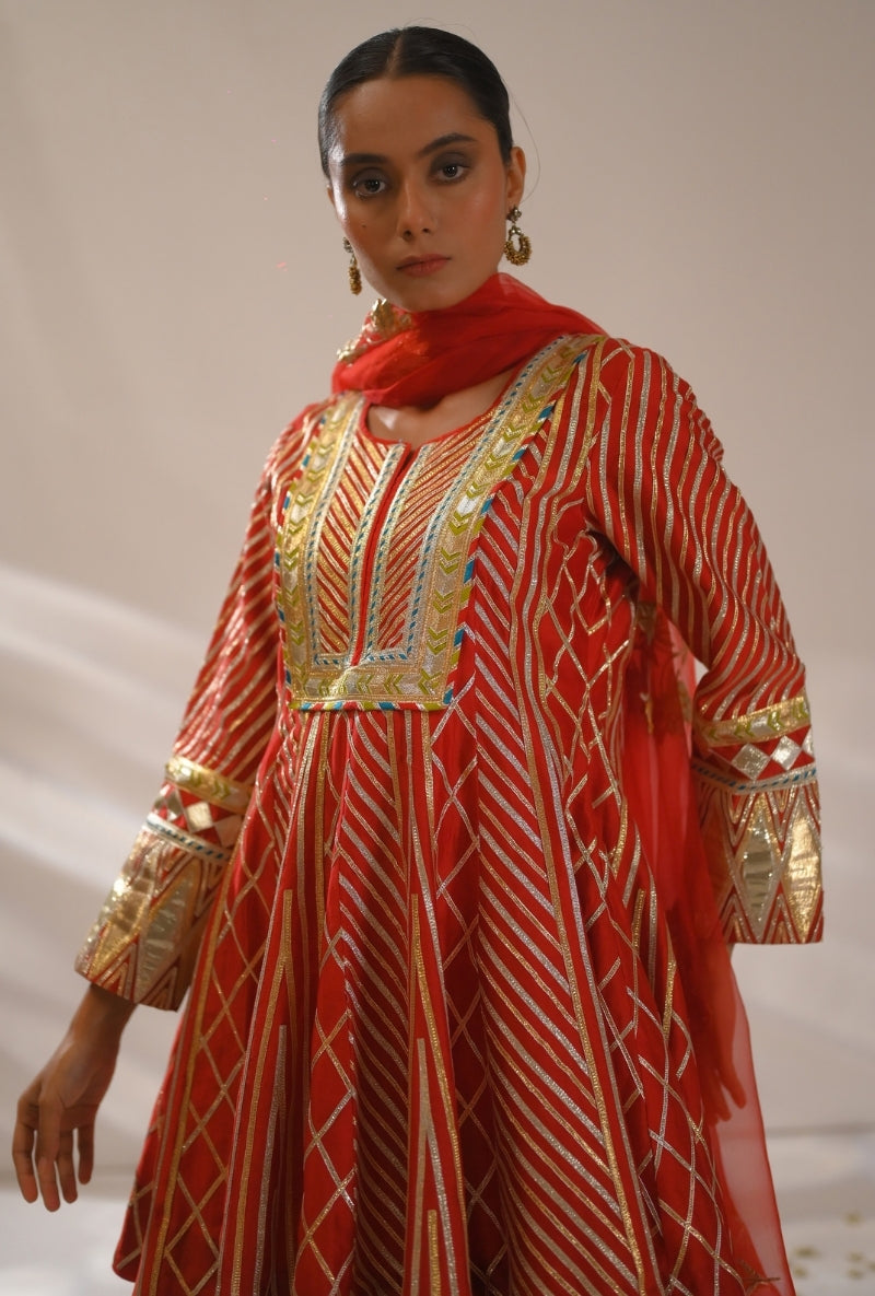 Red Short kalidaar Gota Work Mehreen Dhoti Salwar Set
