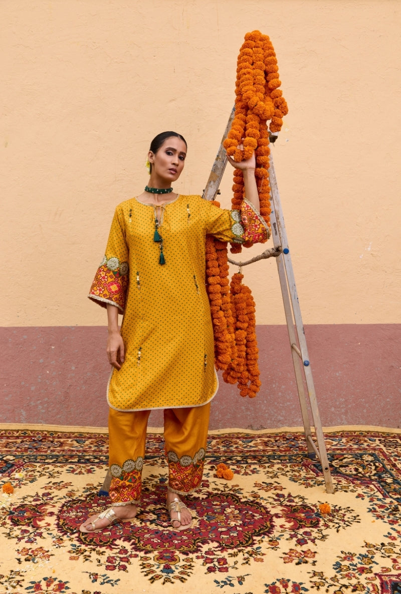 Yellow Bandhni Border Oorja Salwar Set
