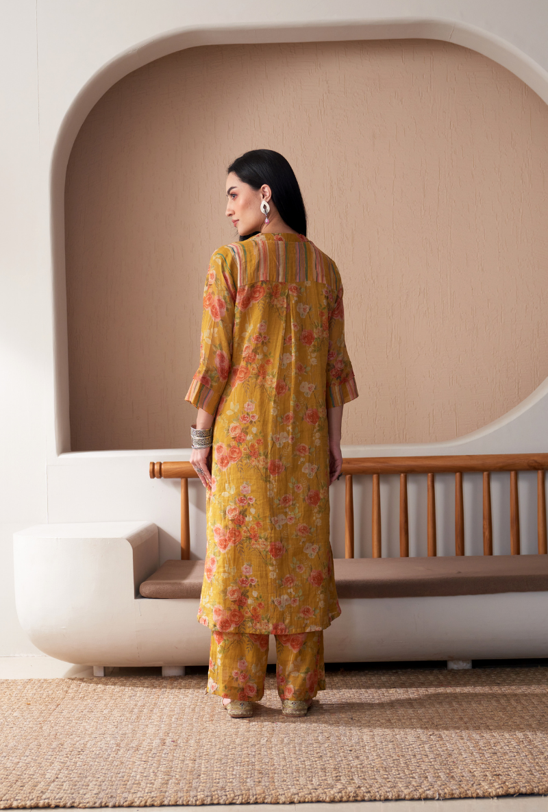 Mustard Floral Jaal Print Bageecha Kurta Set