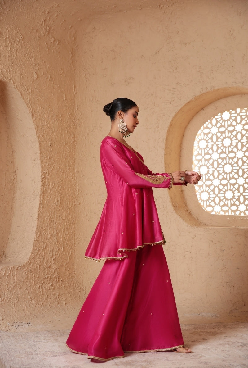 Pink Angrakha Nihira Sharara Set