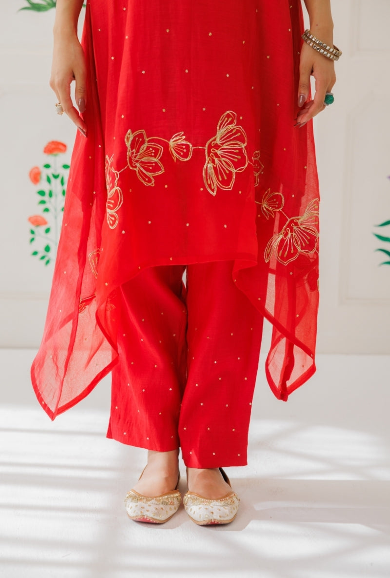 Red Pitta Patchwork Baani Kurta Set