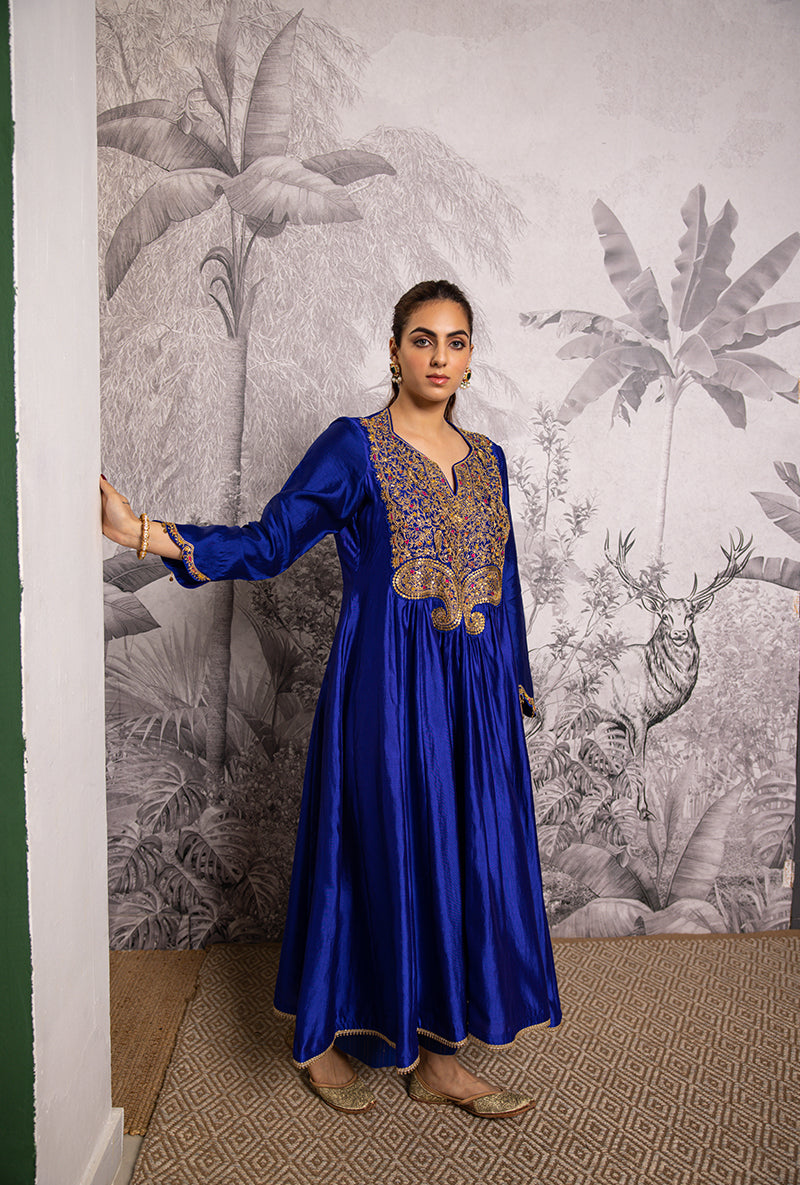 Blue Bird Embroidered Shaheen Front Pleat Kurta Set
