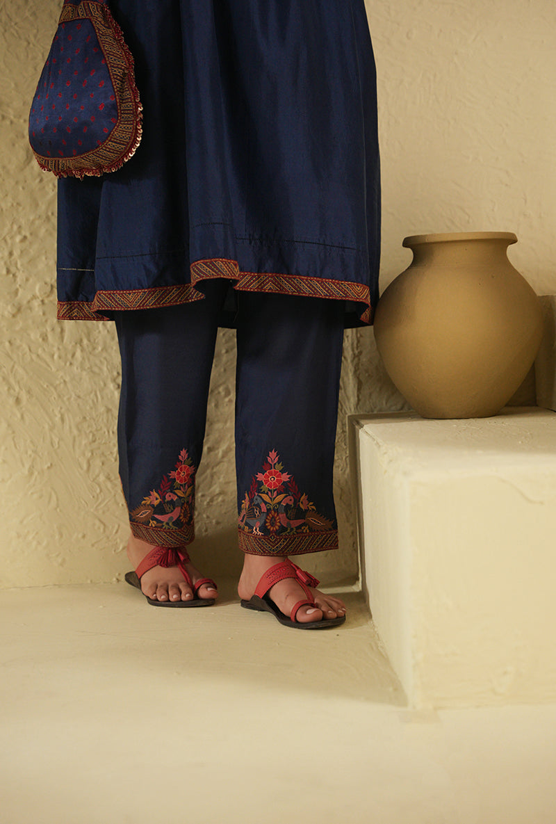 Blue Peacock Side Gathered Noorie Kurta Set