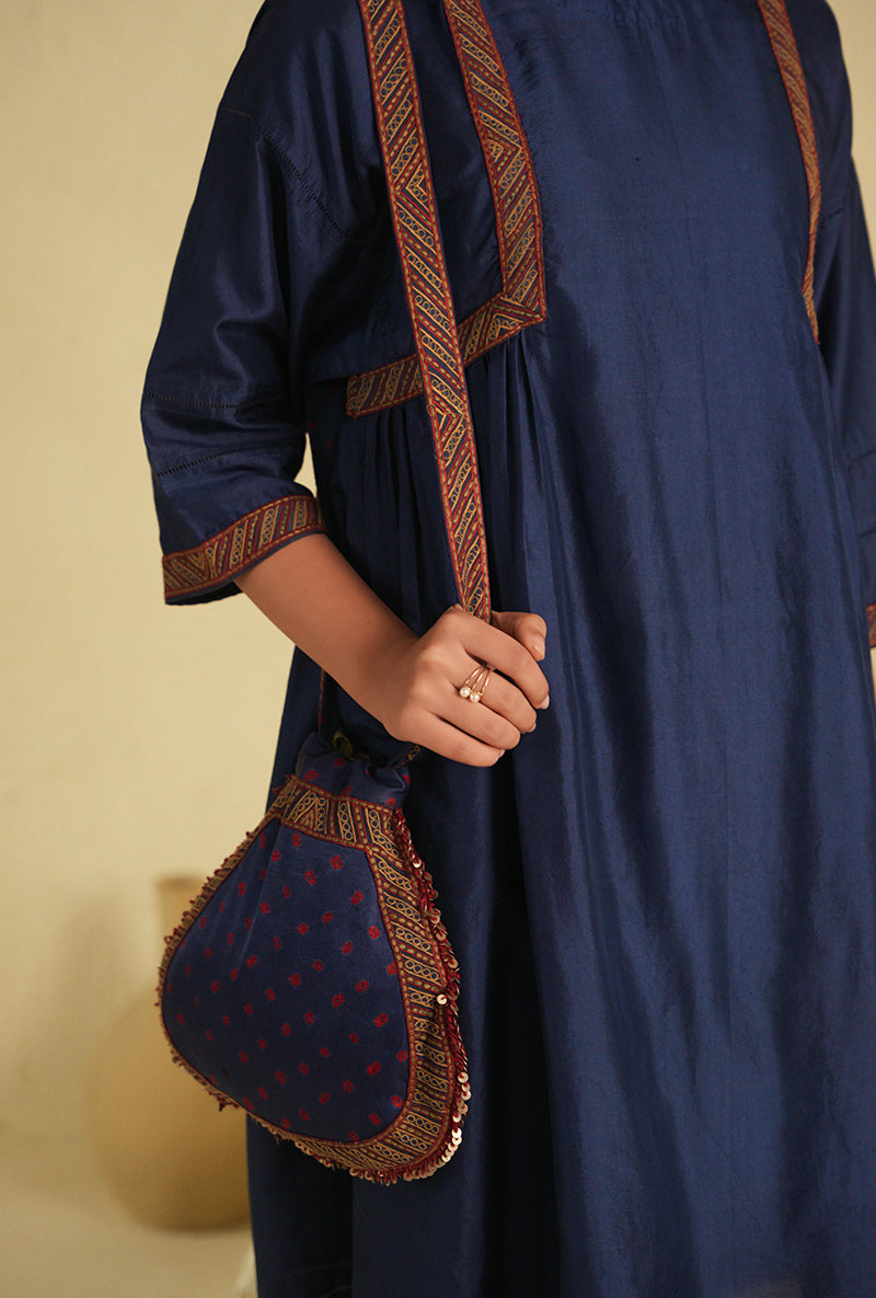 Blue Peacock Side Gathered Noorie Kurta Set