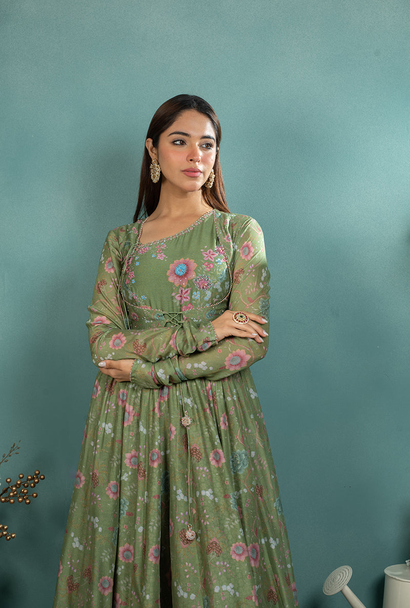 Dark Green Mughal Koti Made In Heaven Anarkali Set