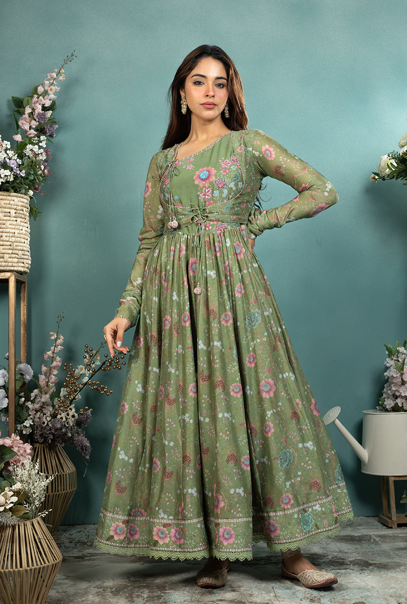 Dark Green Mughal Koti Made In Heaven Anarkali Set