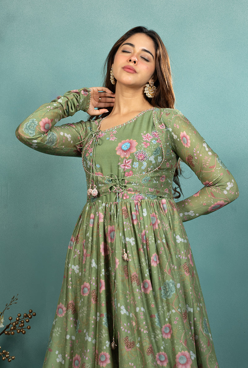 Dark Green Mughal Koti Made In Heaven Anarkali Set