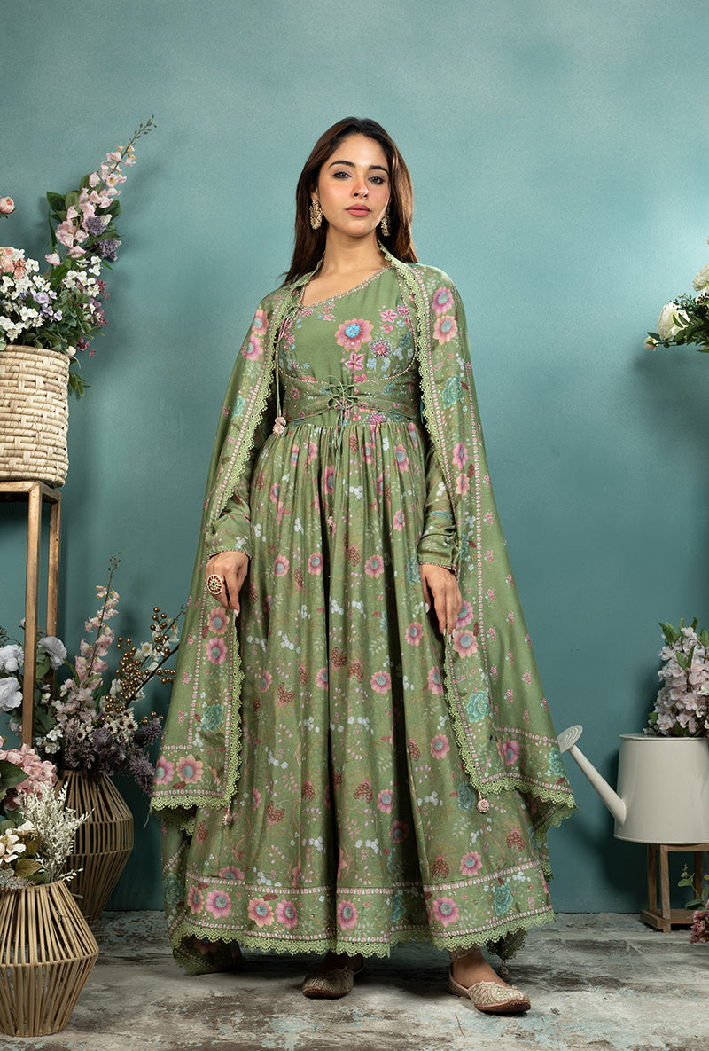 Dark Green Mughal Koti Made In Heaven Anarkali Set
