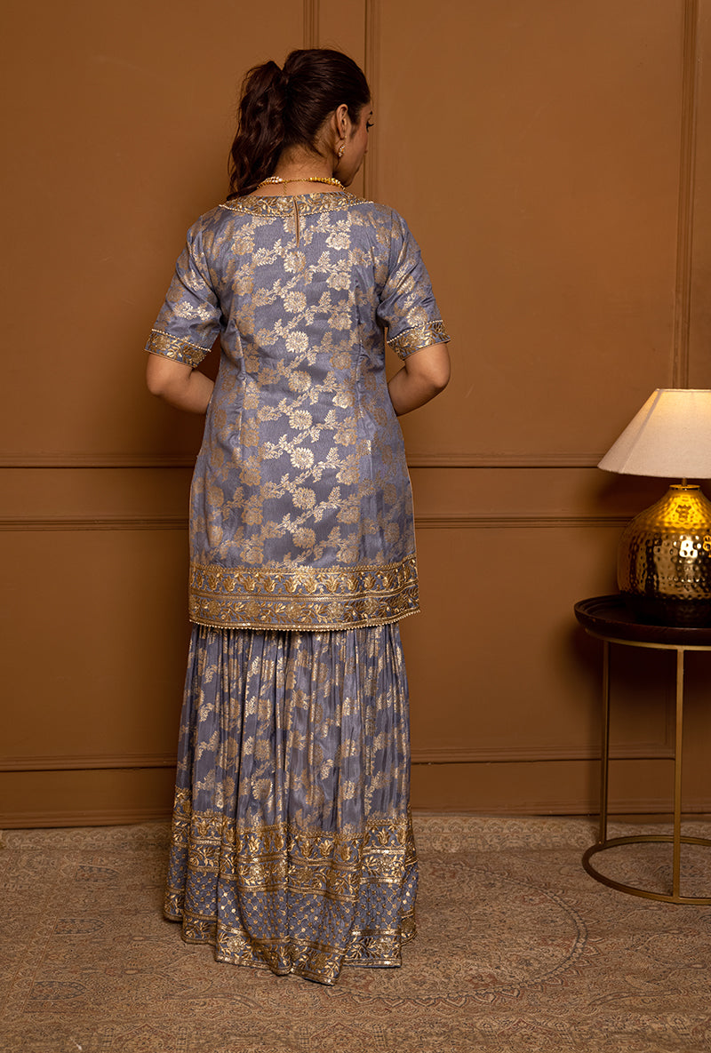 English Blue Multi Banarsi Hoor 2.0 Gharara Set