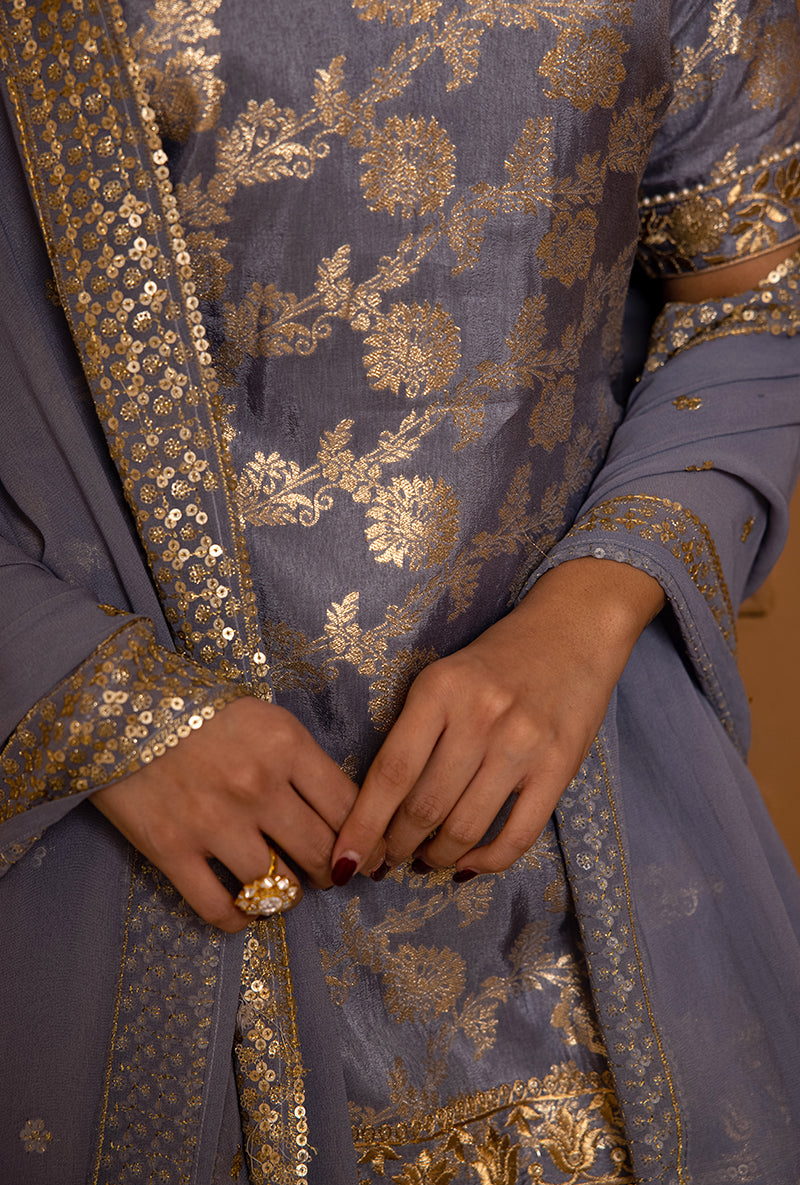 English Blue Multi Banarsi Hoor 2.0 Gharara Set