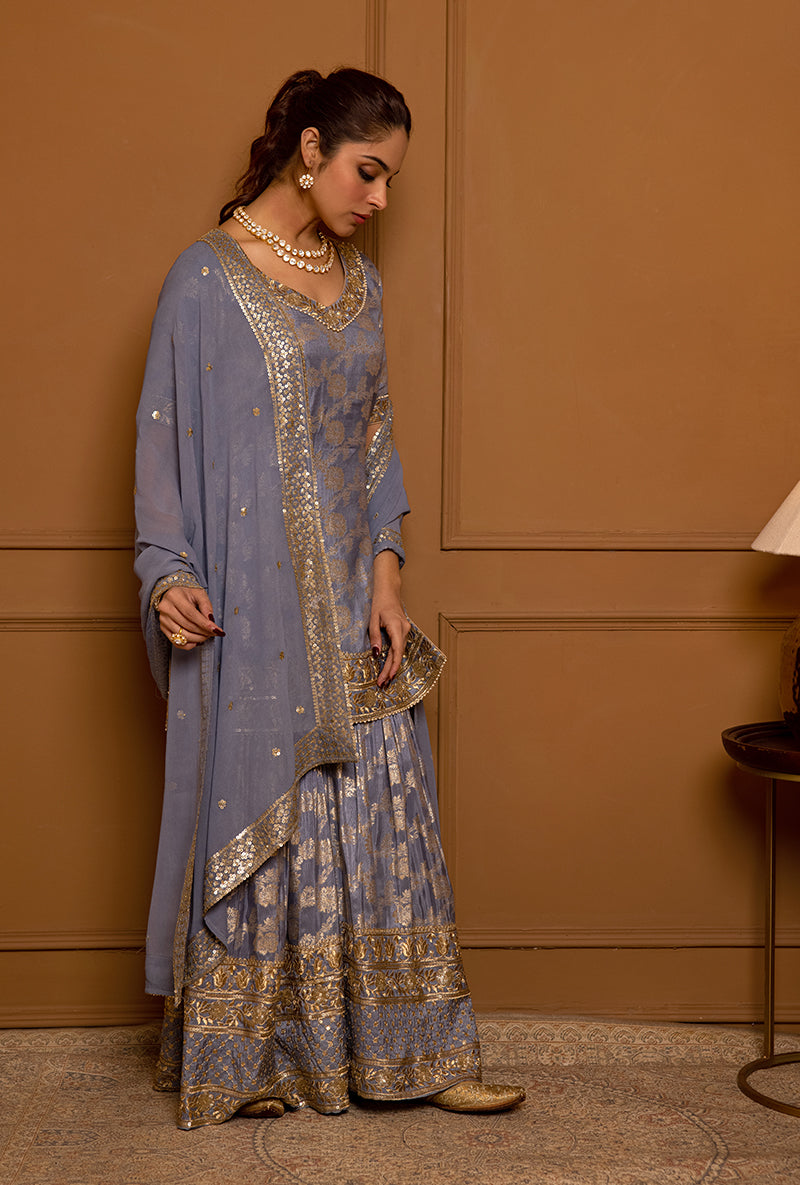 English Blue Multi Banarsi Hoor 2.0 Gharara Set