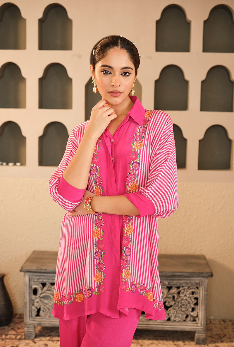 Pink Floral Chintz Kaftaan Style Goonj Co-Ord Set