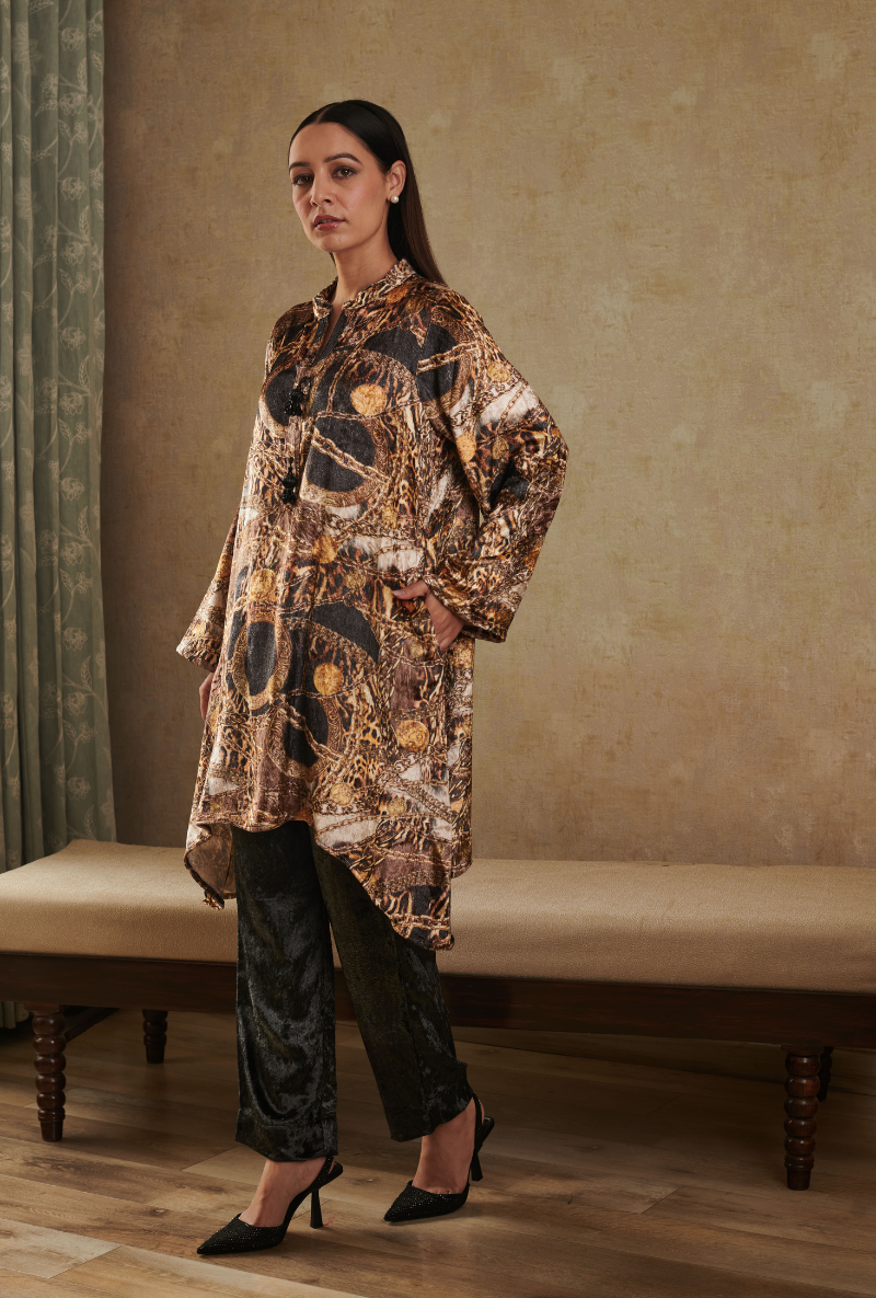 Black and Brown Floral Printed Aiza Co-Ord Set