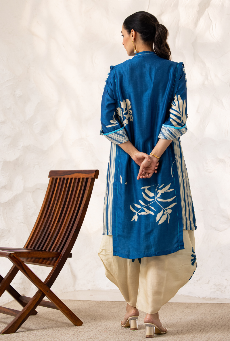 Blue and Beige Dhoti Ivy Kurta Set