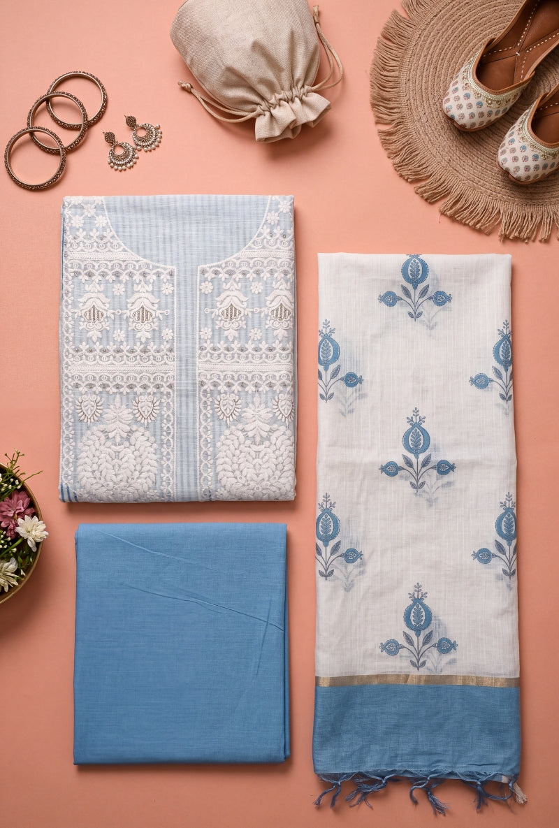 Lucknowi Resham Yoke Unstitched Suit Set