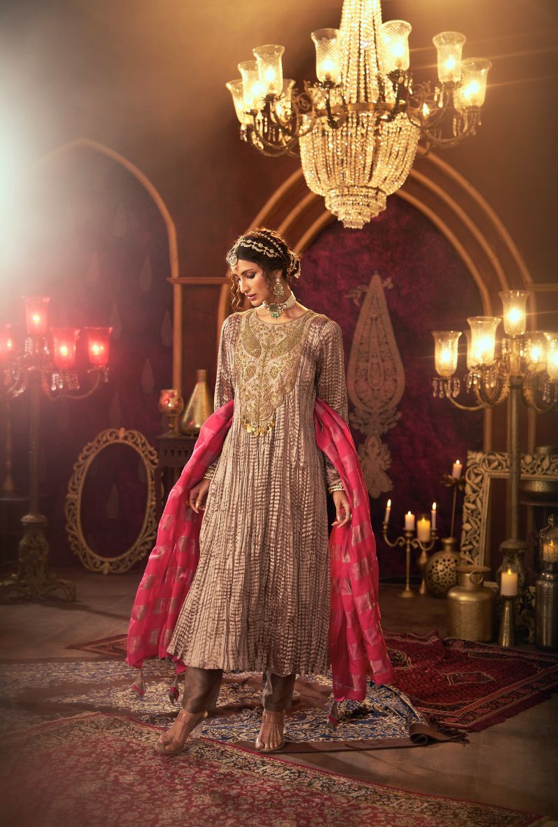 Pink Crushed Hand Embroidered Yoke Kainaat 2.0 Anarkali Set