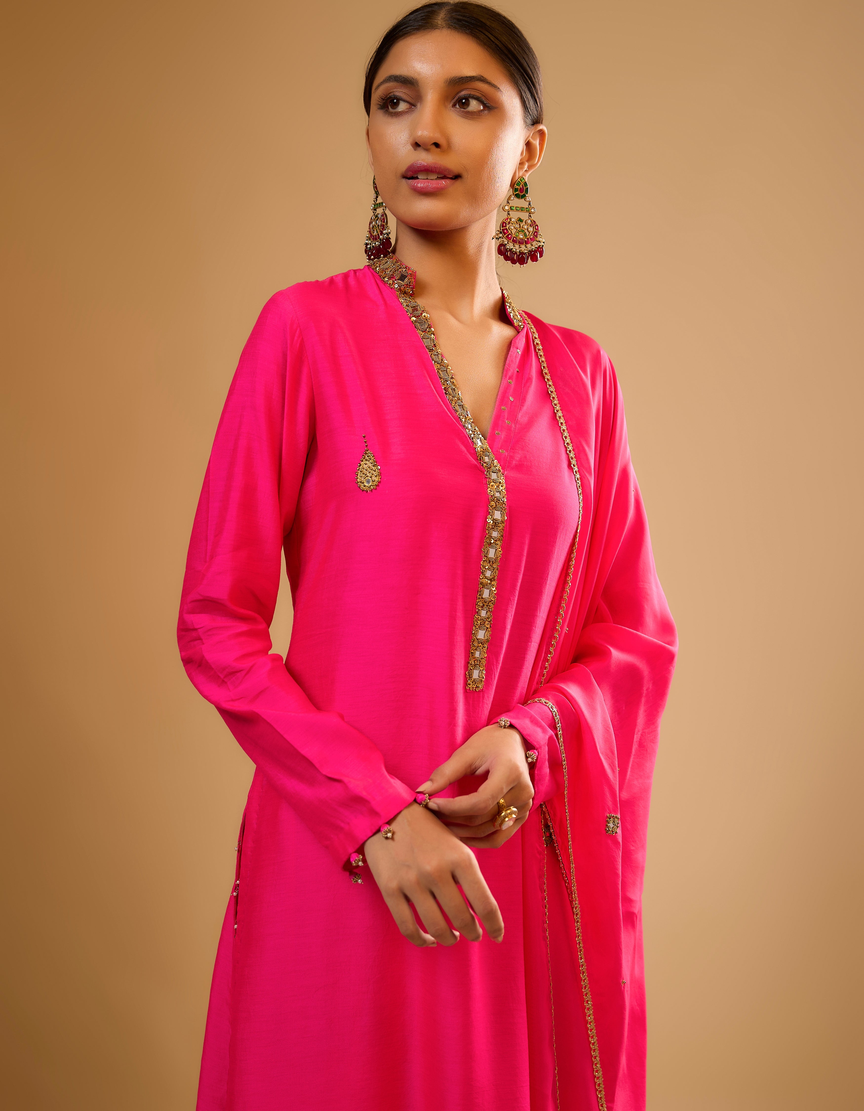 Hot Pink Applique Rani Kurta Set
