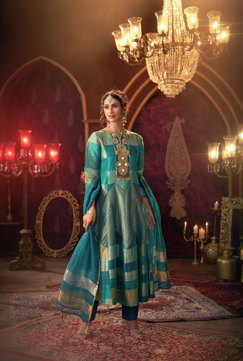 Firozi Blue Mirror and Dabka Kainaat 2.0 Anarkali Set
