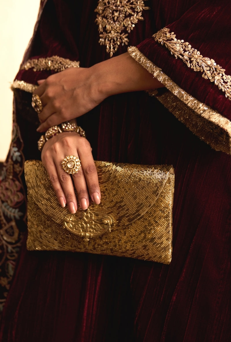 Wine Crushed Velvet Dilbar Kurta Set