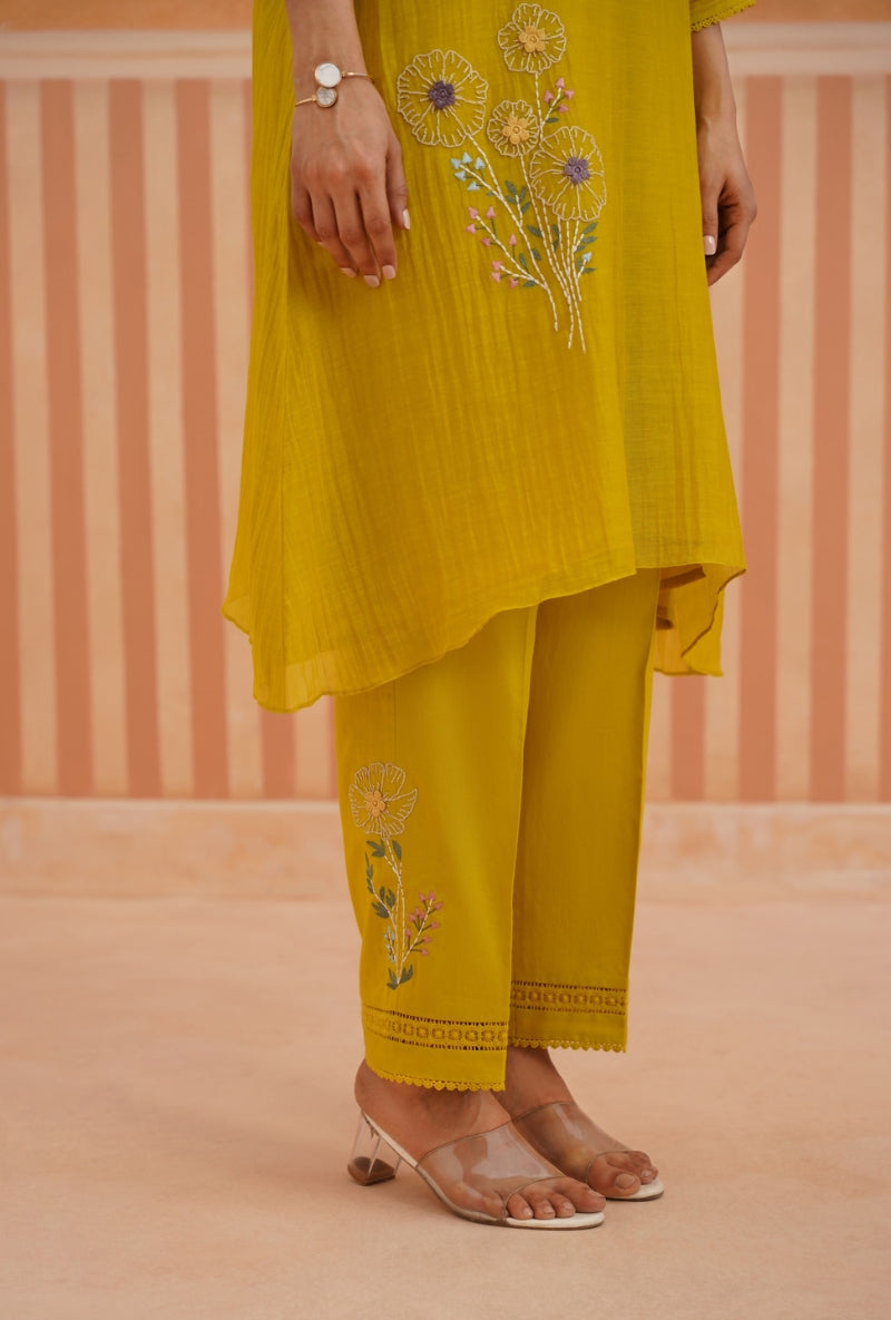 Lime Green A-Line With Delicate Dori Floral Embroidery Pehar Kurta Set