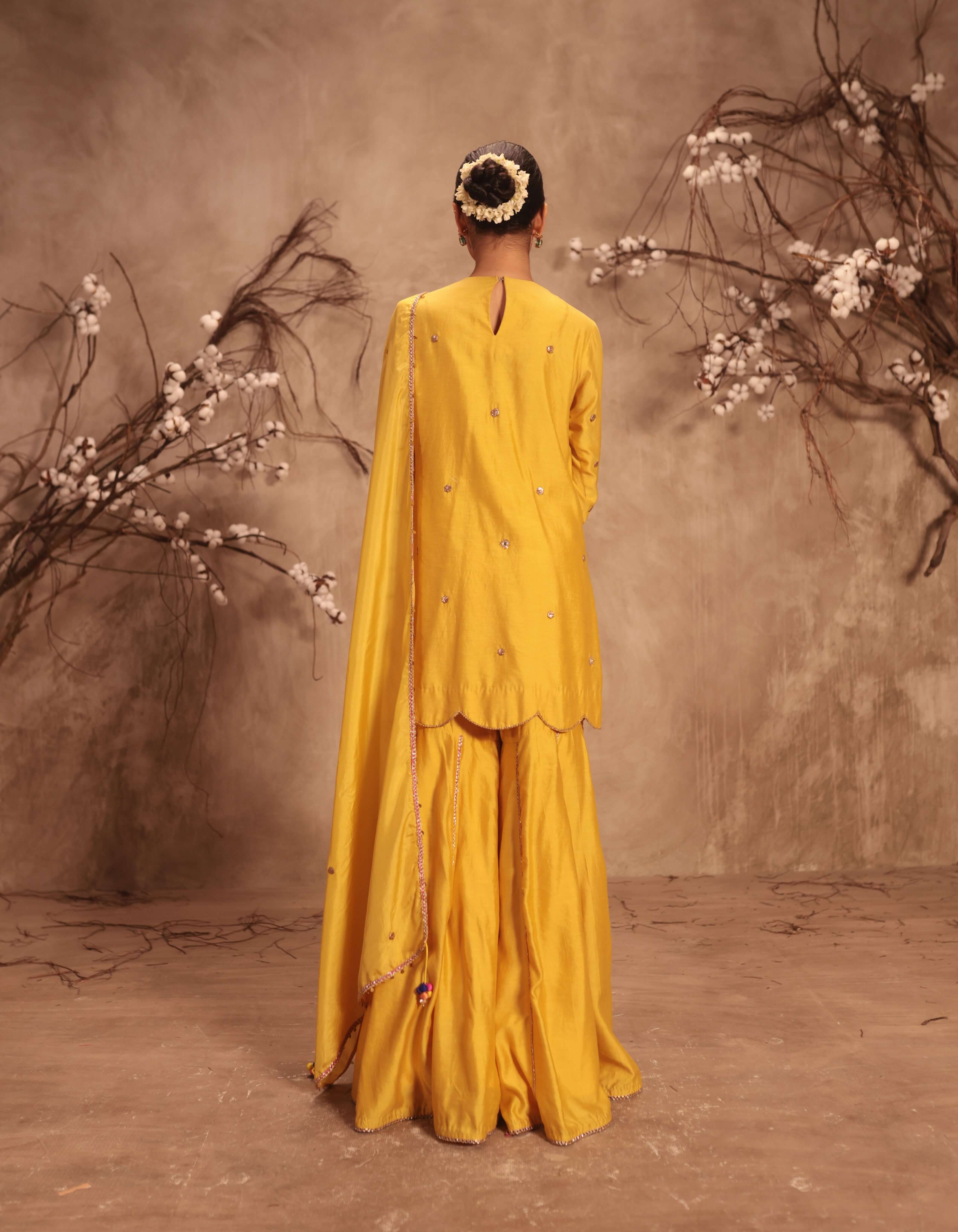 Yellow Lotus Yoke Rani Sharara Set