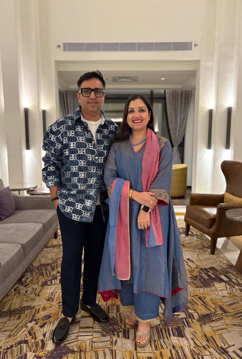 Madhuri Grover in Blue Handloom Cotton Zari Tissue Embroidered Kiara Kurta Set