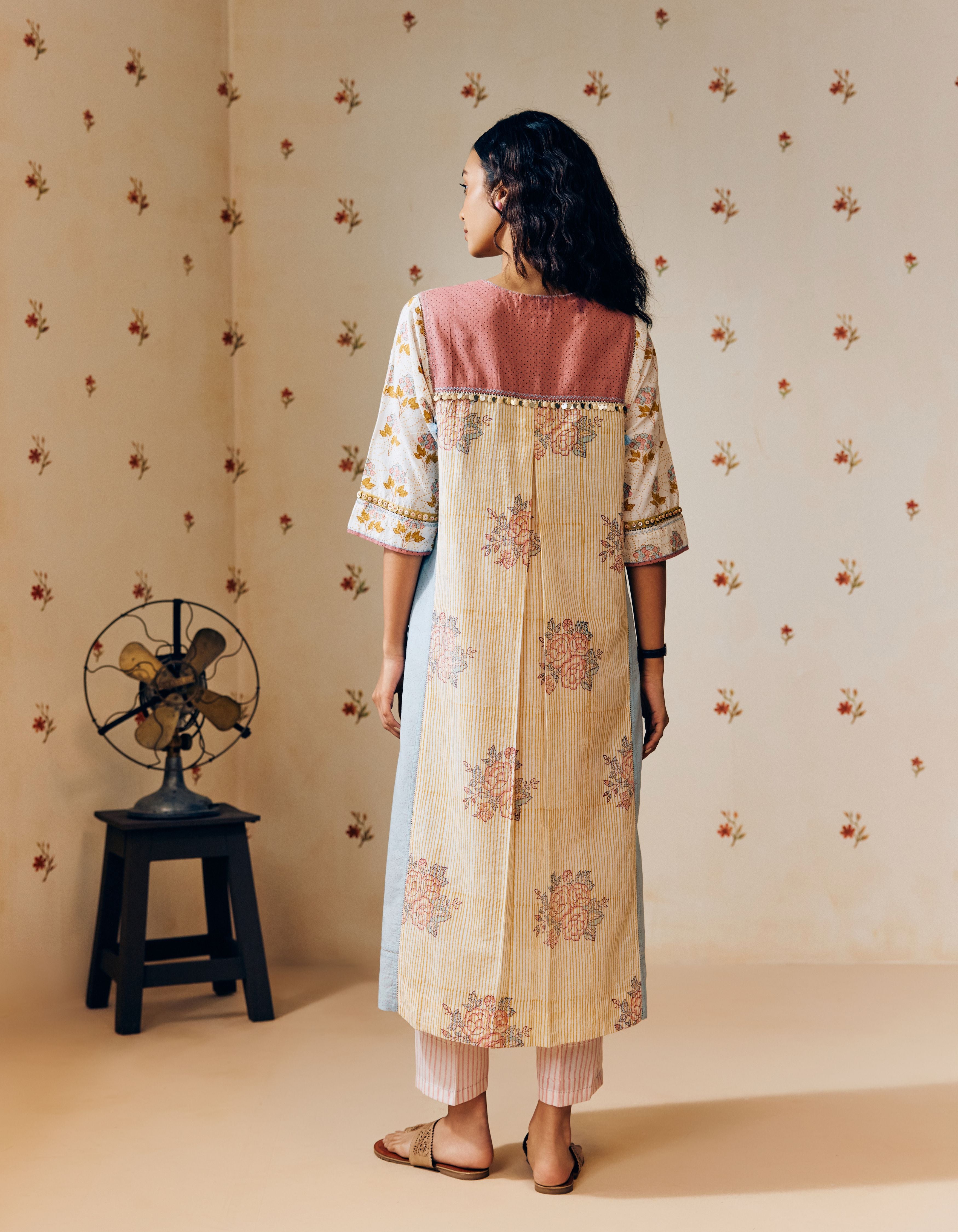 Off-White And Powder Blue Poppy Print Mia Kurta Set