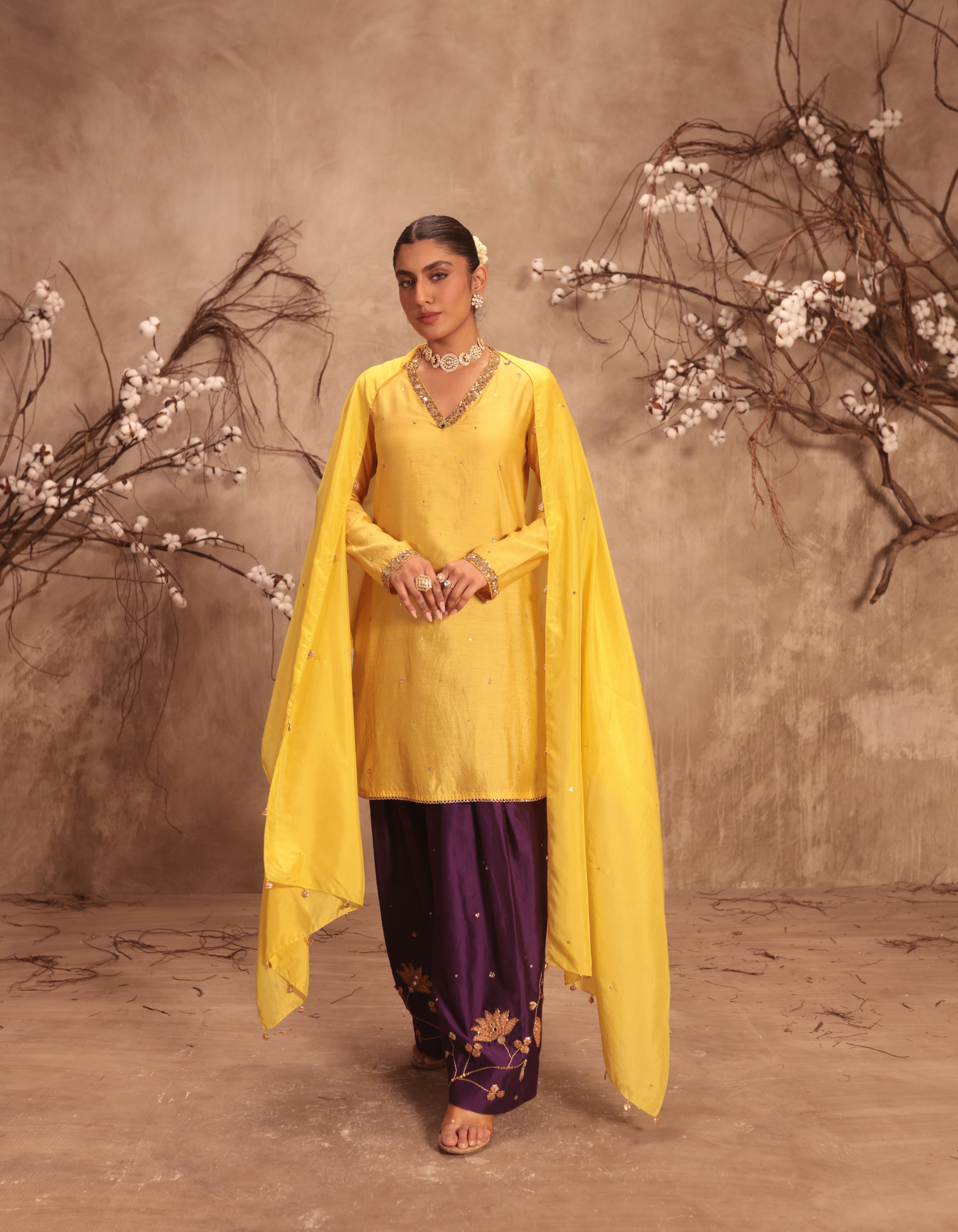 Yellow Jaal Rani Kurta Set