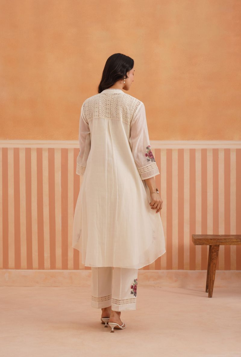 Off White Cross Stitch Embroidery Pehar Kurta Set