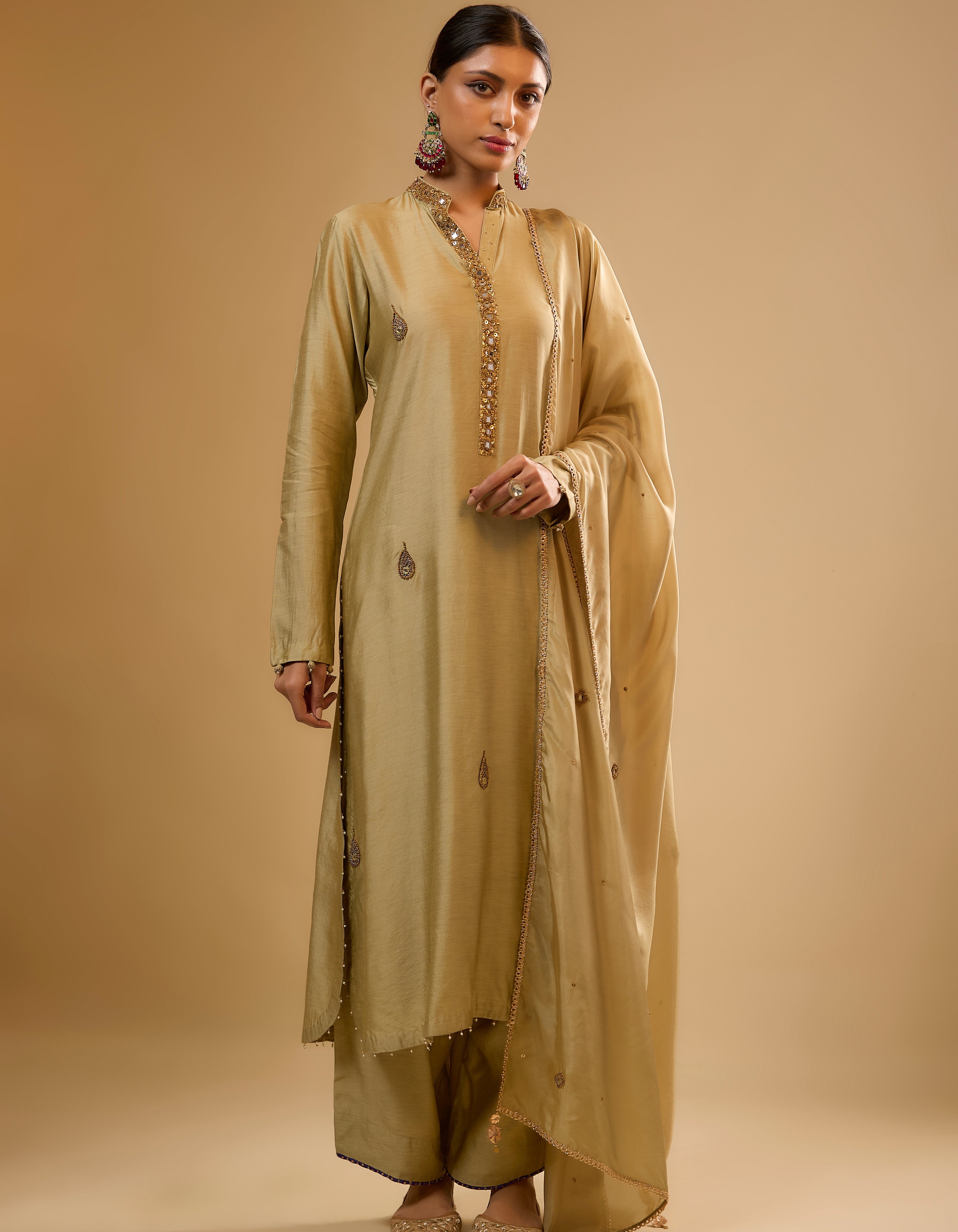 Light Green Applique Rani Kurta Set