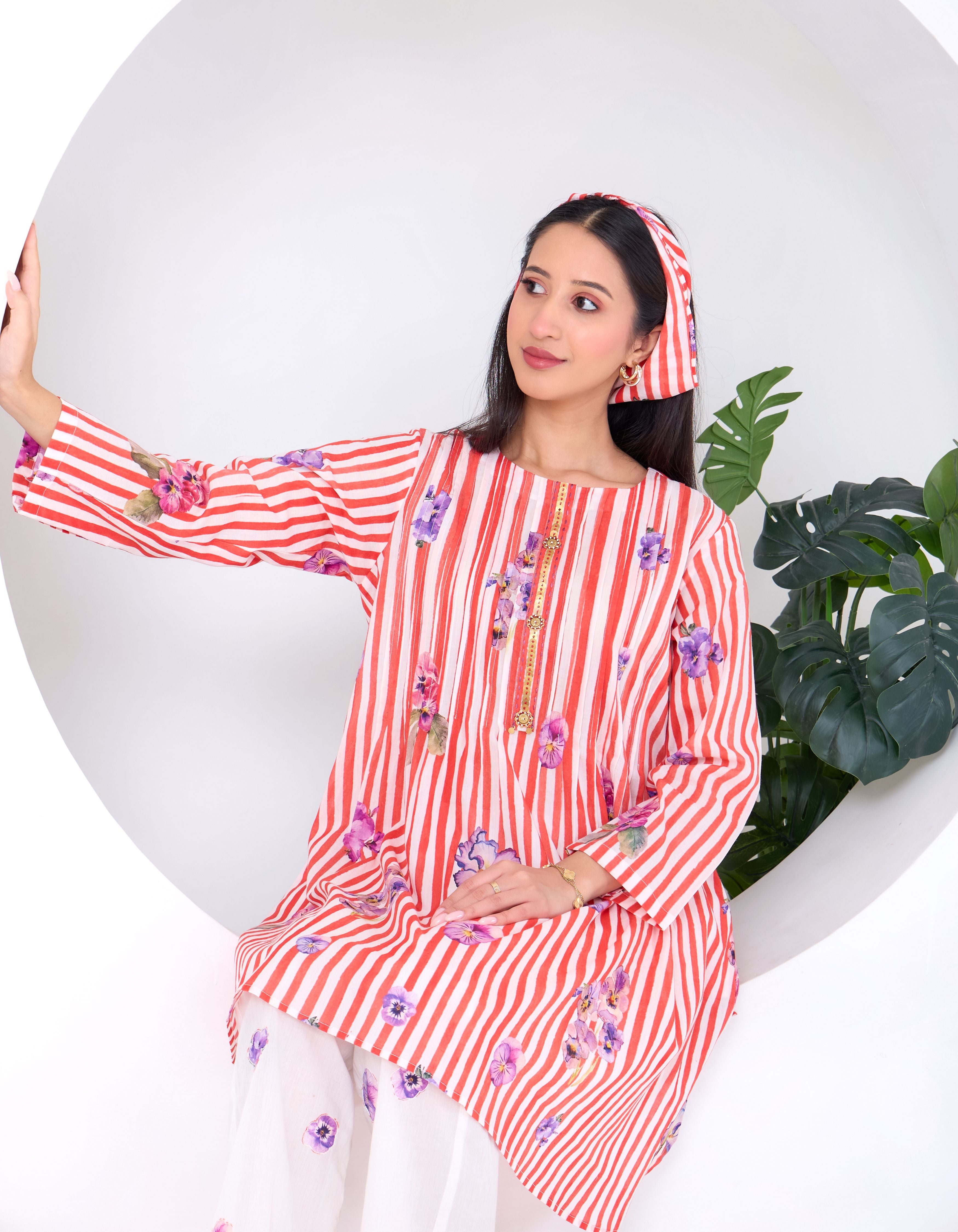 Red & Ivory Stripe Pansy June Kurta Set
