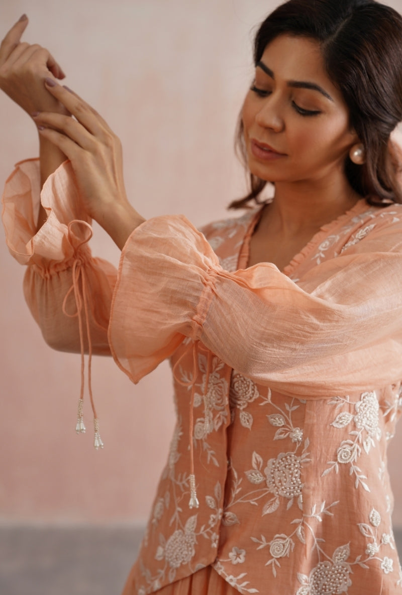 Peach Pearl Embroidered Waistcoat Prisha Dress