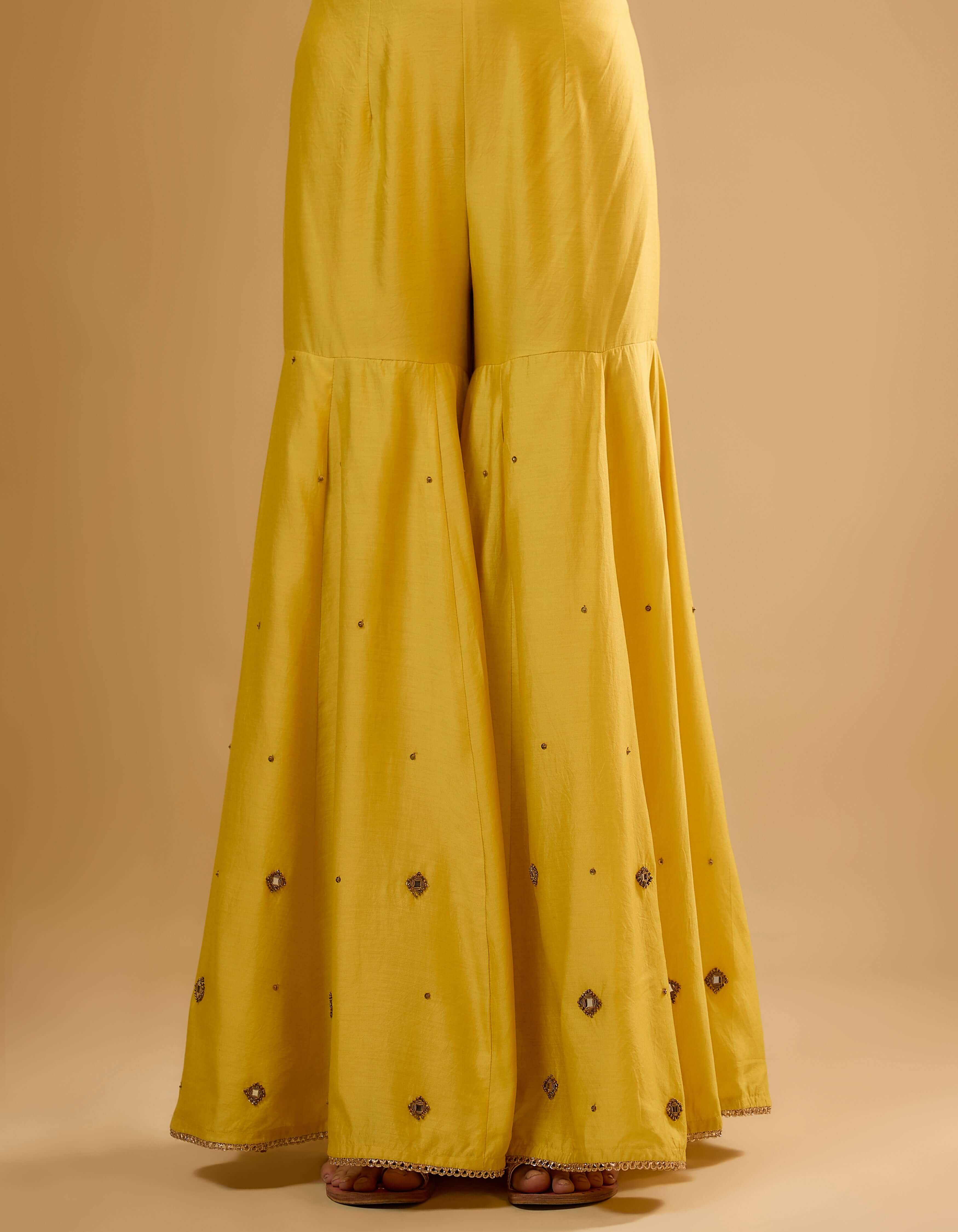 Yellow Mirror Work Rani Sharara Set