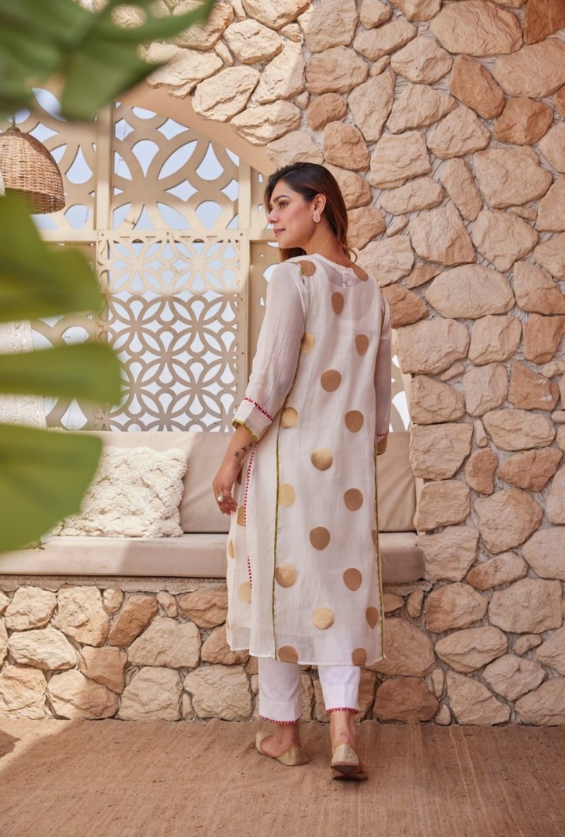 Ivory Gold Polka Tarini Kurta Set