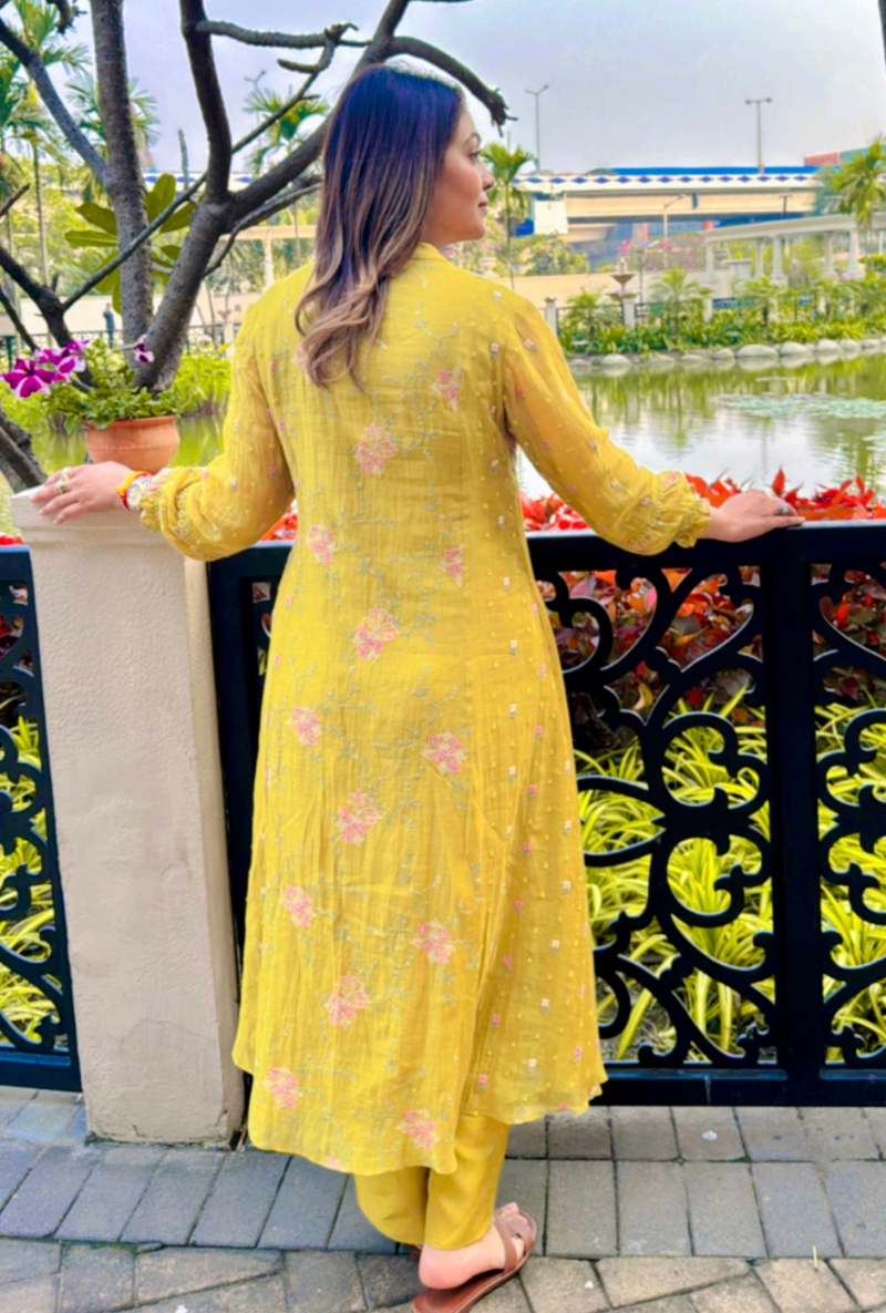 Meghna Nayyar in Mustard Side Gather Noor Kurta Set
