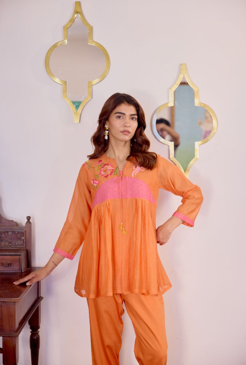 Orange Contrast Yoke Vaidehi Co-ord Set