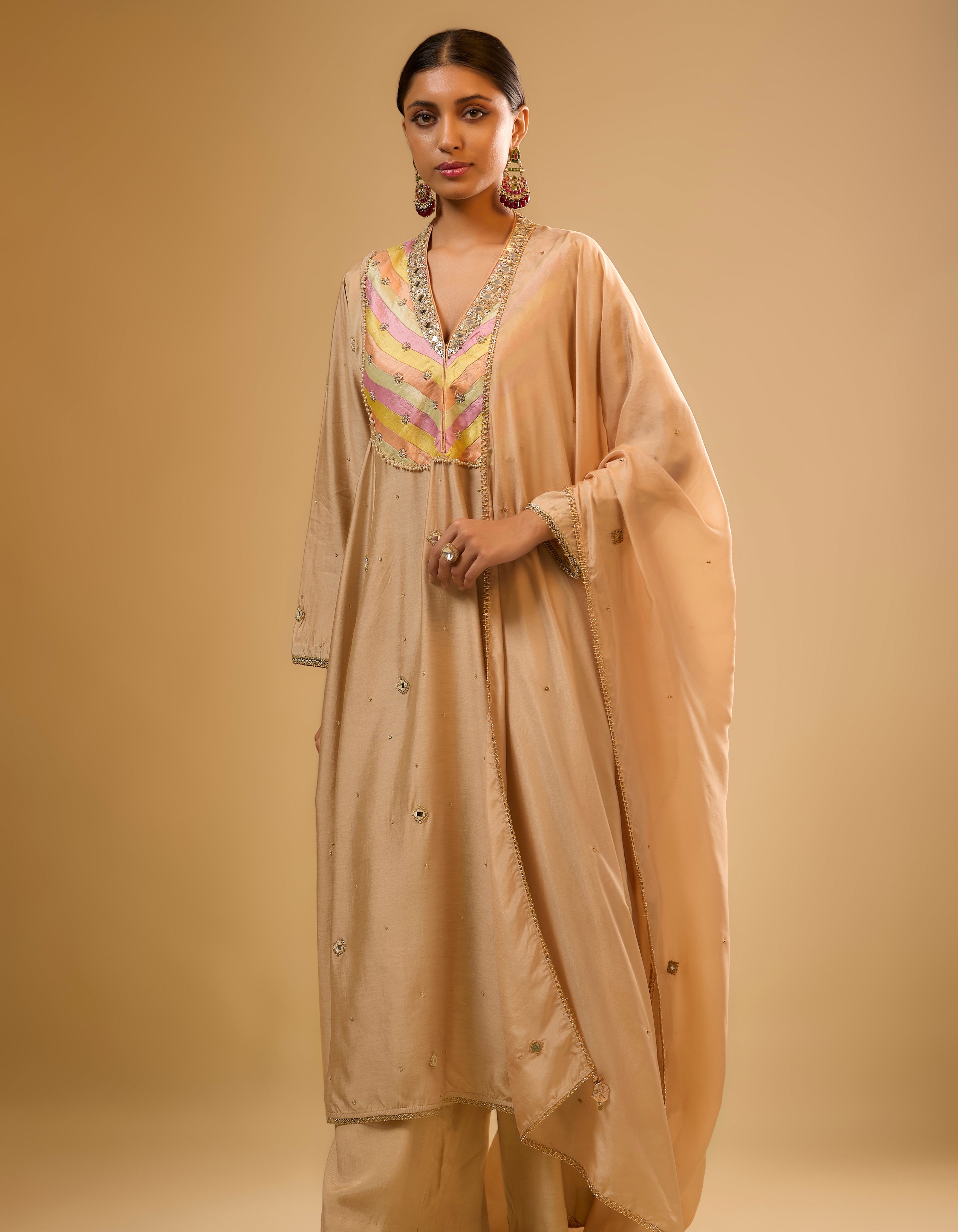 Ivory  Stripe Yoke Rani Kurta Set