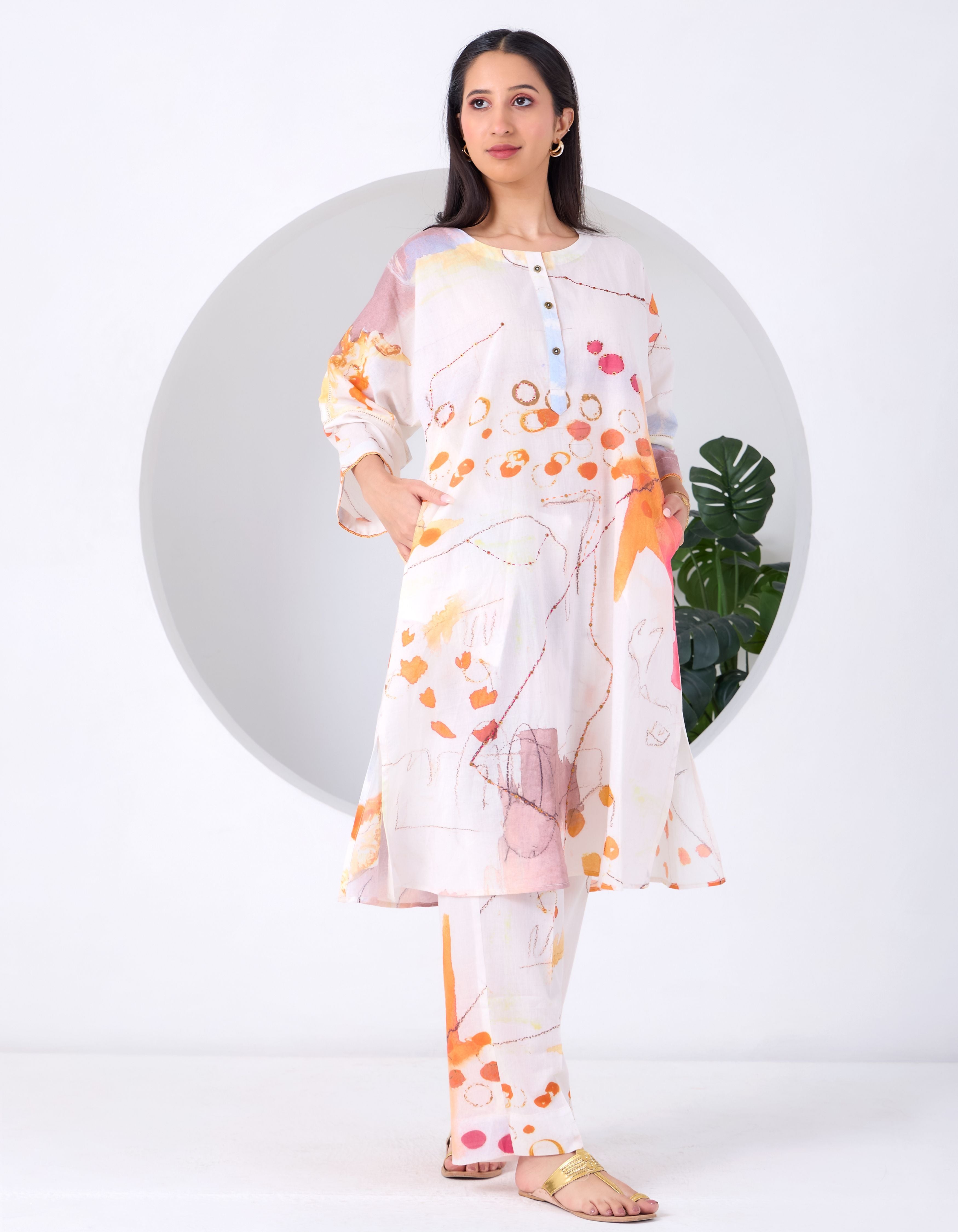White Abstract June Kurta Set
