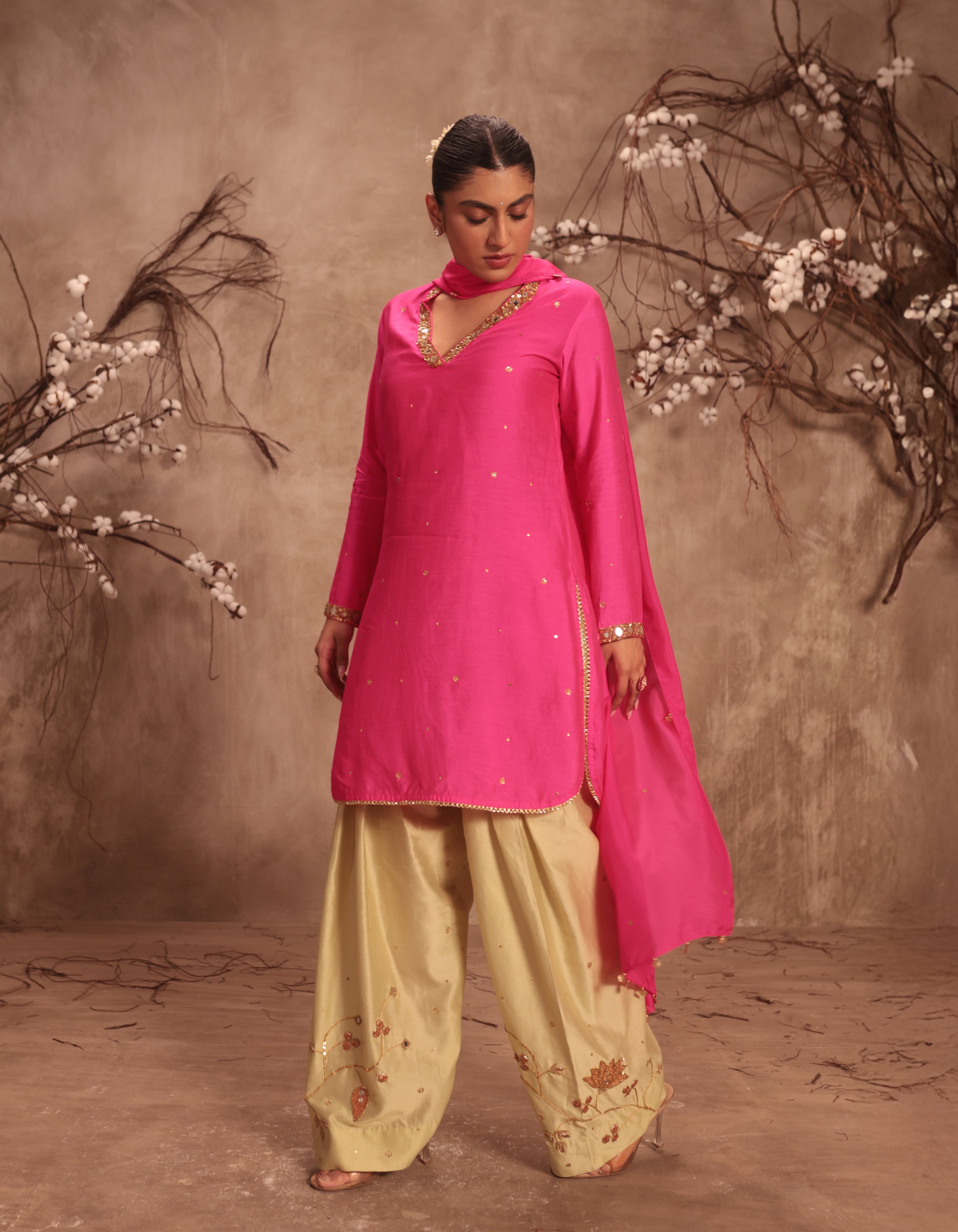 Hot Pink Jaal Rani Kurta Set