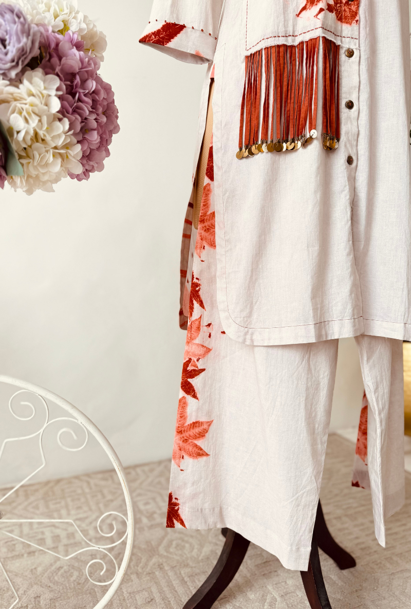 Beige Orange Eco Print Co-ord Set